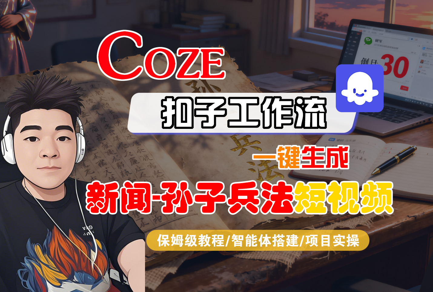 Coze扣子智能体工作流一键生成“新闻-孙子兵法“短视频,全流程保姆级教学-亮剑学堂