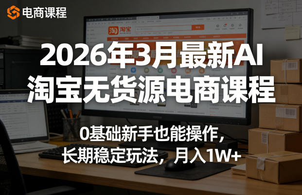 2026年3月最新AI淘宝无货源电商课程，0基础新手也能操作，长期稳定玩法，月入1W+-亮剑学堂