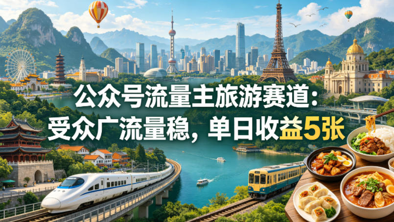 公众号流量主之旅游赛道,受众广+流量稳,平均单日收益5张+-亮剑学堂