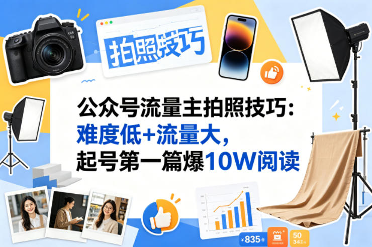 公众号流量主之拍照技巧赛道,难度低+流量大,起号第一篇就爆了10w阅读-亮剑学堂