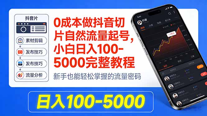0成本做抖音切片自然流量起号,小白日入100-5000完整教程-亮剑学堂