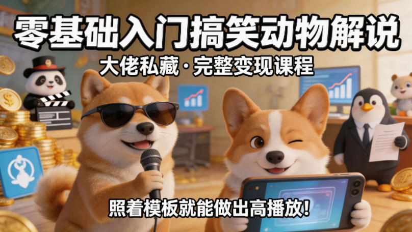 零基础入门搞笑动物解说,大佬私藏完整变现课程,照着模板就能做出高播放-亮剑学堂