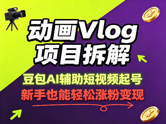动画Vlog项目拆解,豆包AI辅助短视频起号,新手也能轻松涨粉,43条作品涨粉8.3W-亮剑学堂