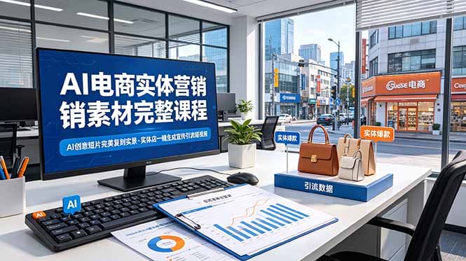 AI电商实体营销素材完整课程,AI创意短片完美复刻实景,实体店一键生成宣传引流短视频-亮剑学堂