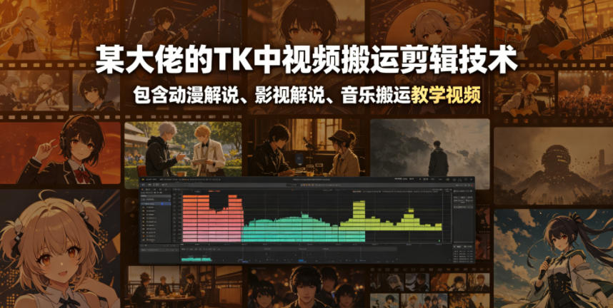 某大佬的TK中视频搬运剪辑技术，包含动漫解说、影视解说、音乐搬运教学视频-亮剑学堂