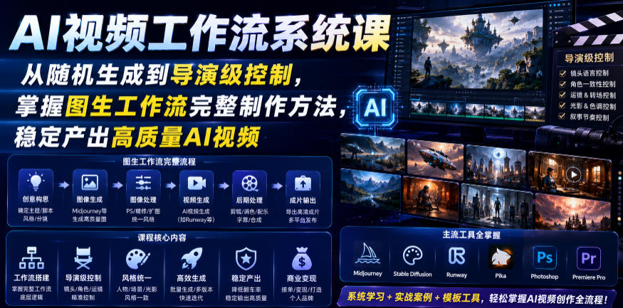 AI视频工作流系统课,从随机生成到导演级控制,掌握图生工作流完整制作方法,稳定产出高质量AI视频-亮剑学堂