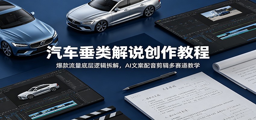 汽车垂类解说创作教程：爆款流量底层逻辑拆解，AI文案配音剪辑多赛道教学-亮剑学堂