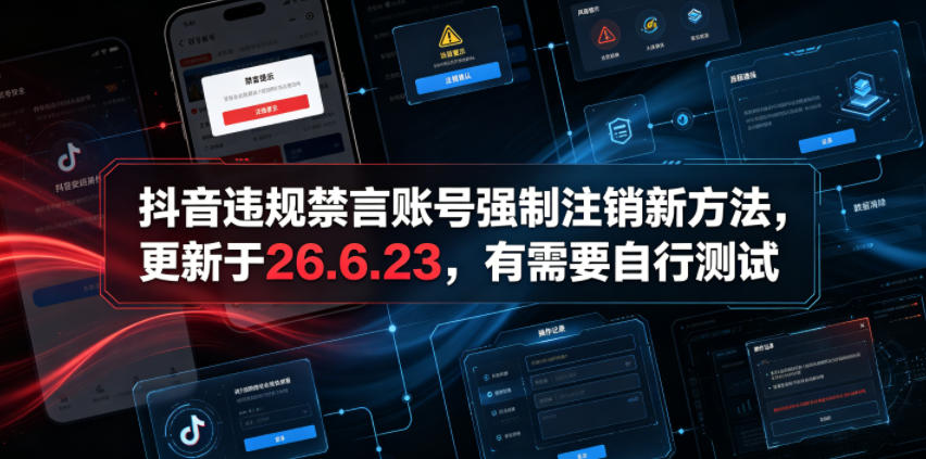 抖音违规禁言账号强制注销新方法，更新于26.6.23，有需要自行测试-亮剑学堂