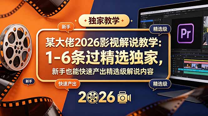 某大佬2026影视解说教学：1-6条过精选独家，新手也能快速产出精选级解说内容-亮剑学堂