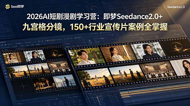 2026AI短剧漫剧学习营:即梦Seedance2.0+九宫格分镜,150+行业宣传片案例全掌握-亮剑学堂