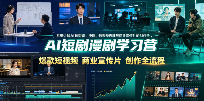 AI短剧漫剧学习营,系统讲解AI短剧、漫剧、影视预告片、爆款短视频与商业宣传片的创作全流程-亮剑学堂