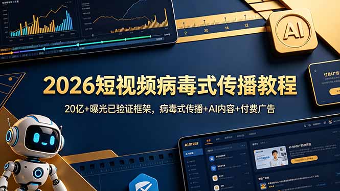 2026短视频病毒式传播教程:20亿+曝光已验证框架,病毒式传播+AI内容+付费广告-亮剑学堂