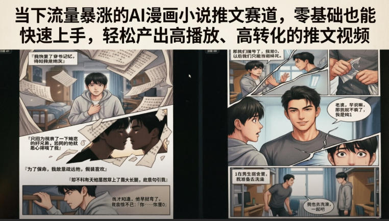 当下流量暴涨的AI漫画小说推文赛道，零基础也能快速上手，轻松产出高播放、高转化的推文视频-亮剑学堂