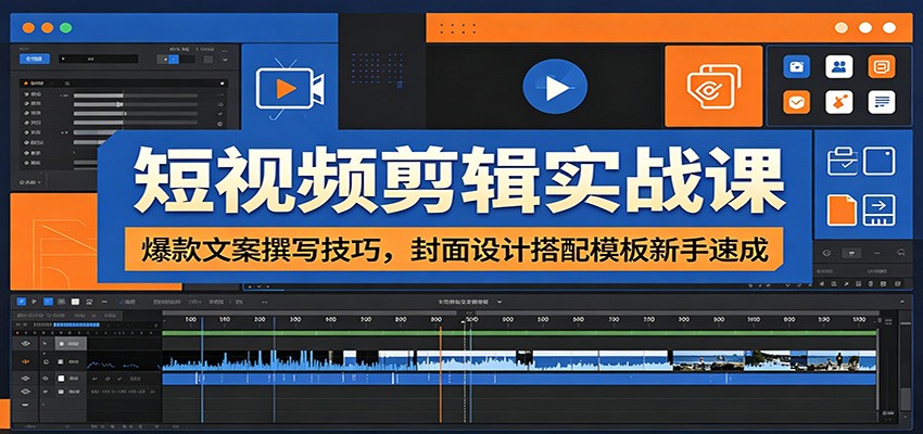 短视频剪辑实战课:爆款文案撰写技巧,封面设计搭配模板新手速成-亮剑学堂