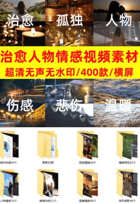 爆款短视频常用视频素材！抖音治愈伤感人物情感视频素材，400款合集，无声无水印，视频感氛围拉满-亮剑学堂