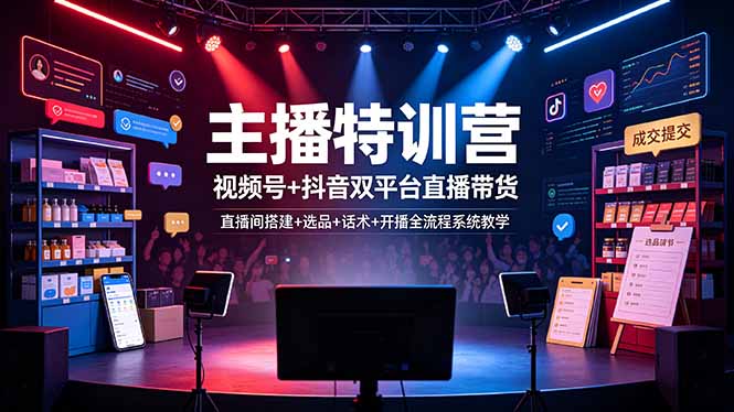 主播特训营:视频号+抖音双平台直播带货,直播间搭建+选品+话术+开播全流程系统教学-亮剑学堂