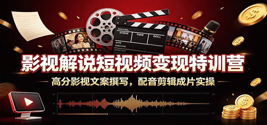 影视解说短视频变现特训营:高分影视文案撰写,配音剪辑成片实操-亮剑学堂