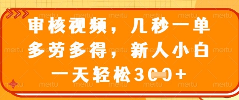 最新审核视频,几秒一单,多劳多得,新人小白一天轻松3张【揭秘】-亮剑学堂